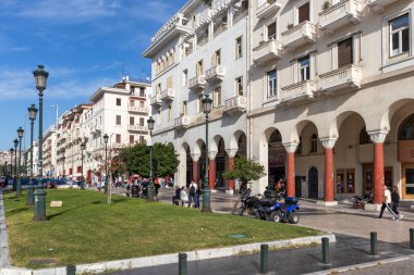 Selanik, Yunanistan - 22 Eylül 2019: Selanik, Orta Makedonya, Yunanistan 'da Aristo Meydanı Panoraması