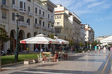 Selanik, Yunanistan - 22 Eylül 2019: Selanik, Orta Makedonya, Yunanistan 'da Aristo Meydanı Panoraması