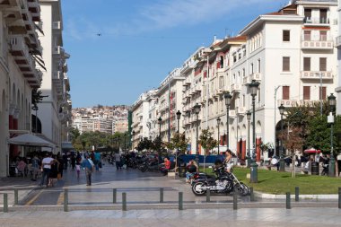Selanik, Yunanistan - 22 Eylül 2019: Selanik, Orta Makedonya, Yunanistan 'da Aristo Meydanı Panoraması