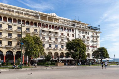 Selanik, Yunanistan - 22 Eylül 2019: Selanik, Orta Makedonya, Yunanistan 'da Aristo Meydanı Panoraması