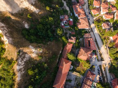 Bulgaristan 'ın Blagoevgrad bölgesinin tarihi Melnik kasabasının hava manzarası