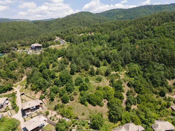 Letecký Pohled Obec Leshten Autentickými Domy Devatenáctého Století Blagoevgrad Region — Stock fotografie