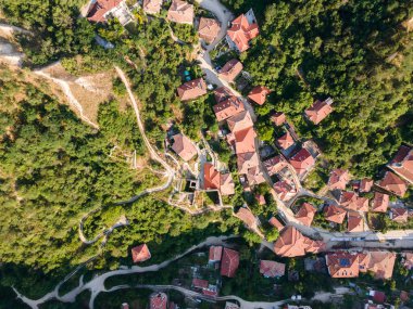 Bulgaristan 'ın tarihi Melnik kenti Blagoevgrad bölgesinin Panoraması