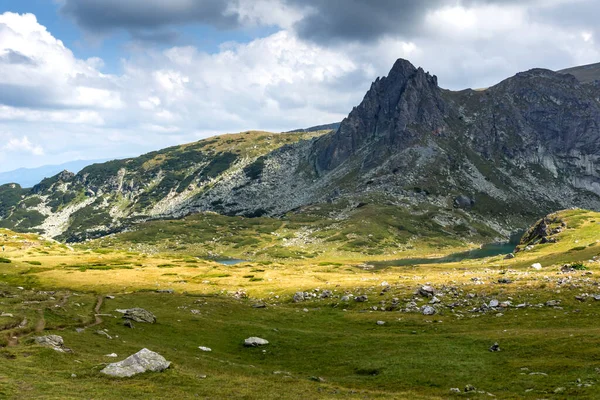 Paysage Incroyable Avec Lac Twin Aux Sept Lacs Rila Montagne — Photo