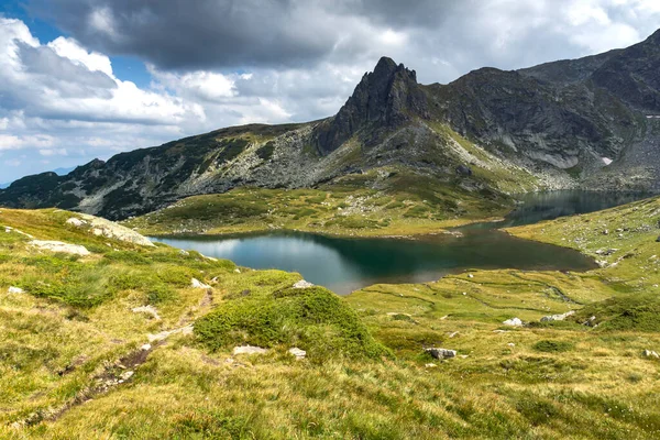 Paysage Incroyable Avec Lac Twin Aux Sept Lacs Rila Montagne — Photo