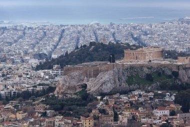 Atina kentinin panoramik manzarası Lycabettus Hill, Attica, Yunanistan
