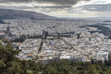 Atina kentinin panoramik manzarası Lycabettus Hill, Attica, Yunanistan