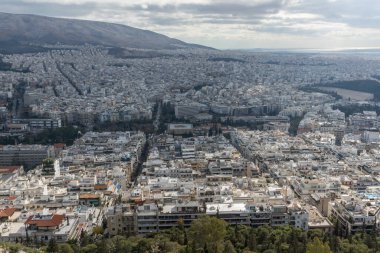 Atina kentinin panoramik manzarası Lycabettus Hill, Attica, Yunanistan