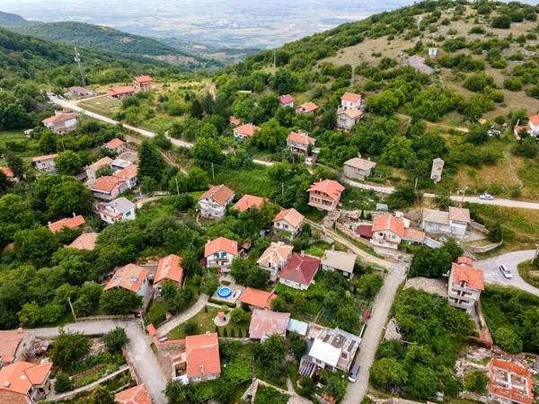 Vista Aérea Atardecer Del Pueblo Lyaskovo Con Auténticas Casas Del — Foto de Stock