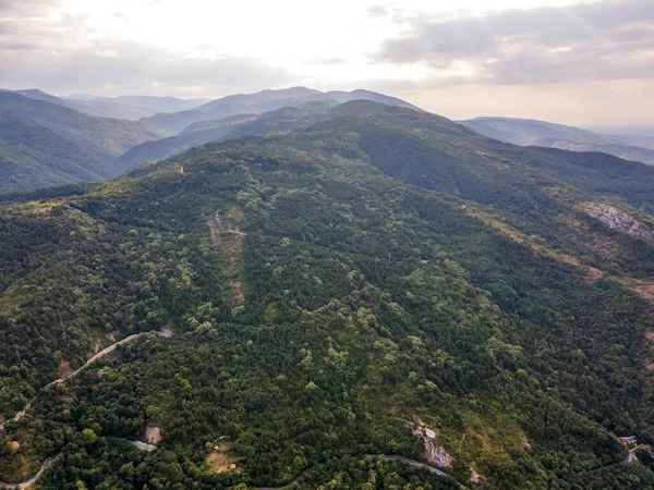 Aerial view of Rhodope Mountains near town of Asenovgrad, Plovdiv Region, Bulgaria