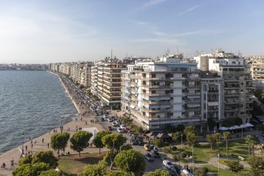 Selanik, Yunanistan - 22 Eylül 2019: Selanik şehir setpanoraması, Orta Makedonya, Yunanistan
