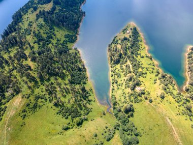 Bulgaristan 'ın Smolyan Bölgesi, Dospat Reservoir hava manzarası