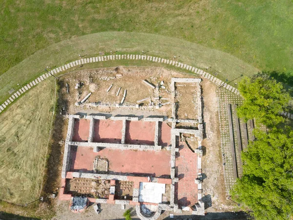 Bulgaristan 'ın Blagoevgrad Bölgesi' ndeki Garmen kasabası yakınlarındaki antik Roma şehri Nicopolis ad Nestum 'un hava manzarası