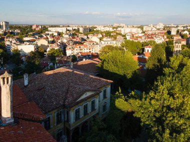 Bulgaristan 'ın eski kenti Filibe' nin hava gün batımı manzarası
