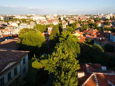 Bulgaristan 'ın eski kenti Filibe' nin hava gün batımı manzarası