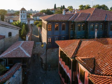Bulgaristan 'ın eski kenti Filibe' nin hava gün batımı manzarası