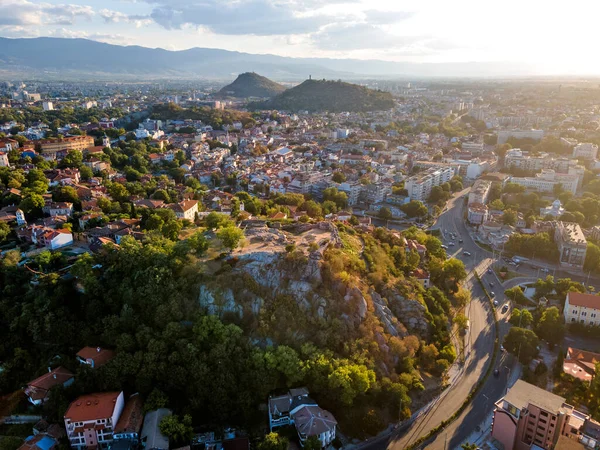 Légi Naplemente Kilátás Régi Város Plovdiv Bulgária — Stock Fotó