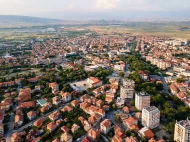 Bulgaristan 'ın Petrich, Blagoevgrad bölgesinin hava gün batımı manzarası