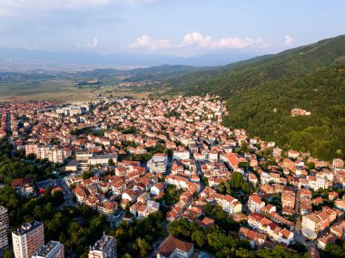 Bulgaristan 'ın Petrich, Blagoevgrad bölgesinin hava gün batımı manzarası