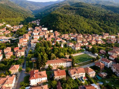Aerial sunset view of town of Petrich, Blagoevgrad region, Bulgaria clipart