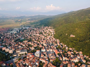 Bulgaristan 'ın Petrich, Blagoevgrad bölgesinin hava gün batımı manzarası
