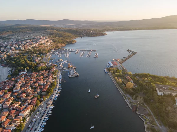 Vista Aérea Pôr Sol Cidade Velha Sozopol Região Burgas Bulgária — Fotografia de Stock