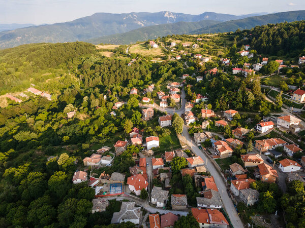 Amazing Aerial view of village of Yavrovo with nineteenth century houses, Plovdiv Region, Bulgaria