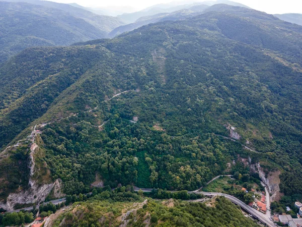 Vue Aérienne Rivière Chepelarska Chaya Passant Par Montagne Rhodope Bulgarie — Photo