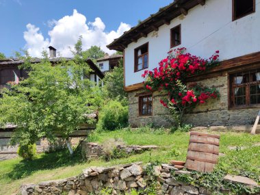 Otantik ondokuzuncu yüzyıl evleriyle Leshten Köyü, Blagoevgrad Bölgesi, Bulgaristan