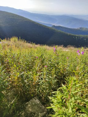 Musala tepesi ve Yastrebets, Rila Dağı, Bulgaristan yakınlarındaki inanılmaz gün batımı manzarası