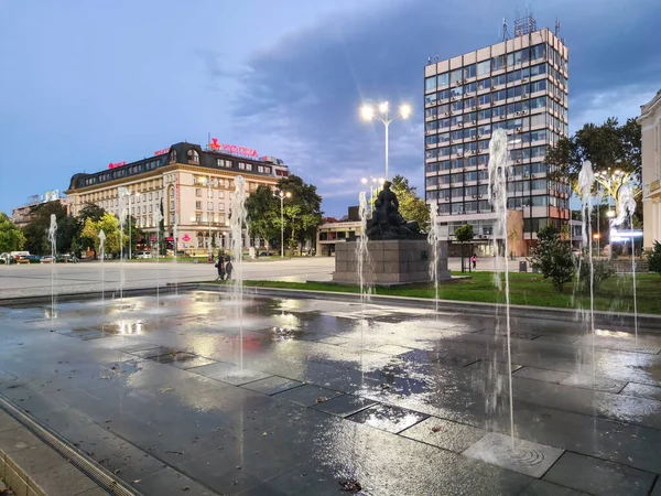 Plovdiv Bulgaria Septiembre 2020 Vista Del Atardecer Plaza Central Ciudad —  Fotos de Stock