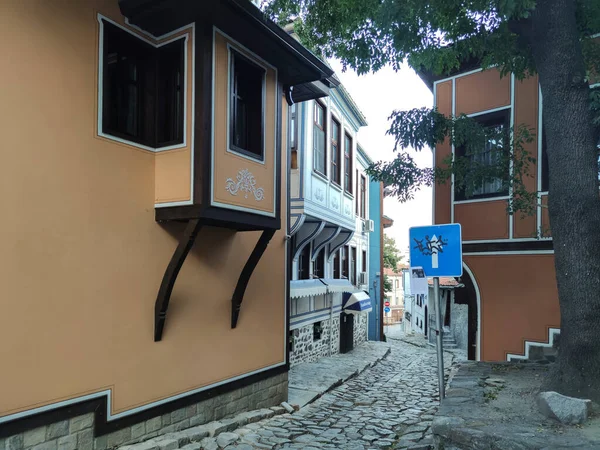 Plovdiv Bulgaria Сентябрь 2020 Уличные Девятнадцатый Века Дома Архитектурно Историческом — стоковое фото