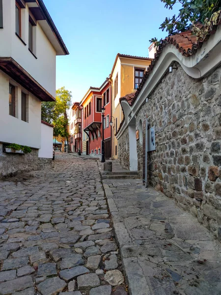 Plovdiv Bulgarie Septembre 2020 Rue Xixe Siècle Maisons Dans Réserve — Photo