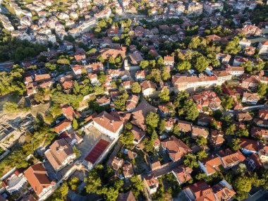 Bulgaristan 'ın Filibe kentinin hava gün batımı manzarası