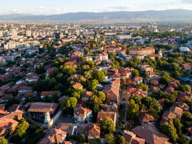 Bulgaristan 'ın Filibe kentinin hava gün batımı manzarası