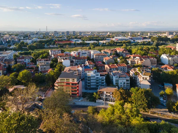 Bulgaristan 'ın Filibe kentinin hava gün batımı manzarası