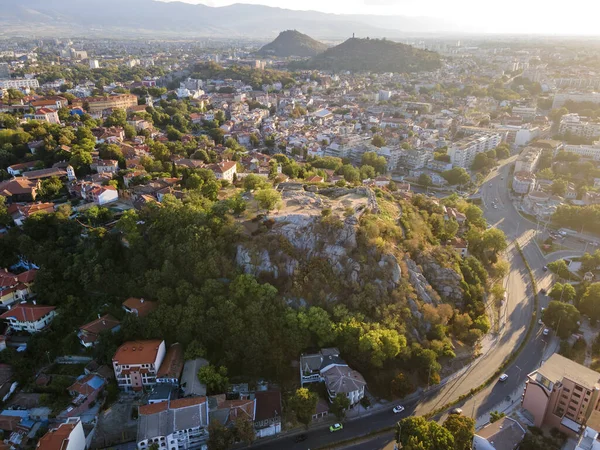 Luftaufnahme Des Sonnenuntergangs Der Stadt Plovdiv Bulgarien — Stockfoto