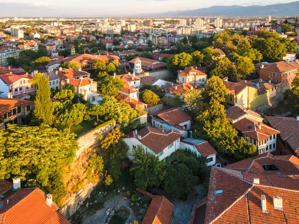 Légi Naplemente Kilátás Város Plovdiv Bulgária — Stock Fotó