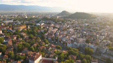 Bulgaristan 'ın Filibe kentinin hava gün batımı manzarası 