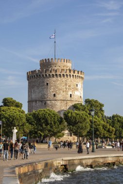 THESSALONIKI, GREECE - 22 Eylül 2019: Selanik, Orta Makedonya, Yunanistan 'daki Antik Beyaz Kule