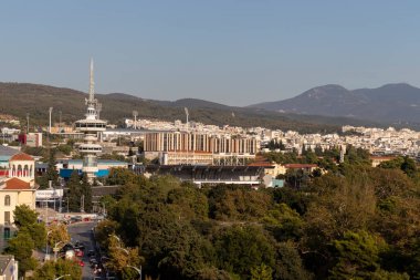 THESSALONIKI, GREECE - 22 Eylül 2019: Beyaz Kule 'den Selanik, Orta Makedonya, Yunanistan' a panoramik manzara