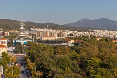 THESSALONIKI, GREECE - 22 Eylül 2019: Beyaz Kule 'den Selanik, Orta Makedonya, Yunanistan' a panoramik manzara