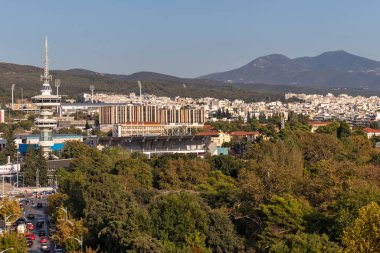 THESSALONIKI, GREECE - 22 Eylül 2019: Beyaz Kule 'den Selanik, Orta Makedonya, Yunanistan' a panoramik manzara