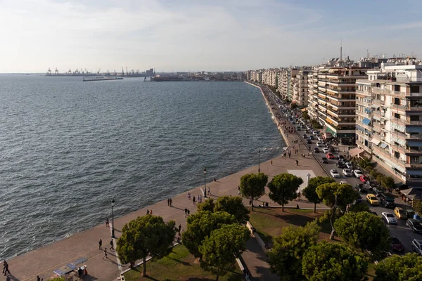 THESSALONIKI, GREECE - 22 Eylül 2019: Beyaz Kule 'den Selanik, Orta Makedonya, Yunanistan' a panoramik manzara