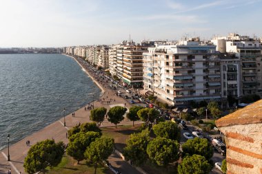 THESSALONIKI, GREECE - 22 Eylül 2019: Beyaz Kuleden Selanik, Orta Makedonya, Yunanistan 'a İnanılmaz Panorama