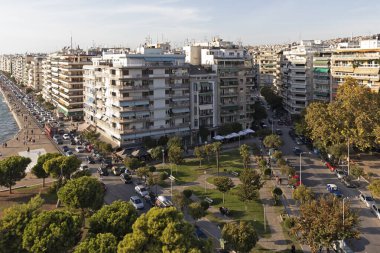 THESSALONIKI, GREECE - 22 Eylül 2019: Beyaz Kuleden Selanik, Orta Makedonya, Yunanistan 'a İnanılmaz Panorama