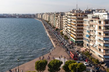 THESSALONIKI, GREECE - 22 Eylül 2019: Beyaz Kuleden Selanik, Orta Makedonya, Yunanistan 'a İnanılmaz Panorama