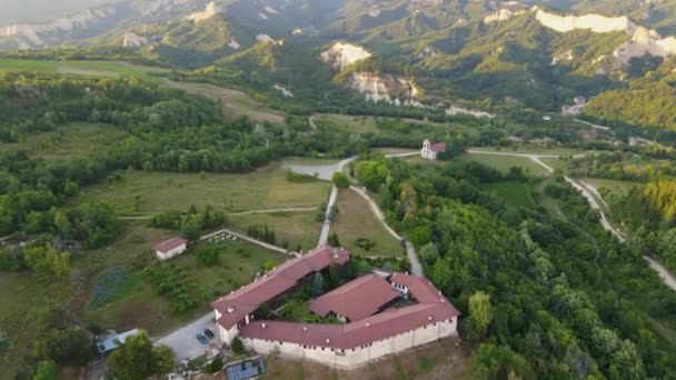 Aerial View Rozhen Monastery Nativity Mother God Blagoevgrad Region Bulgaria — Stock Video