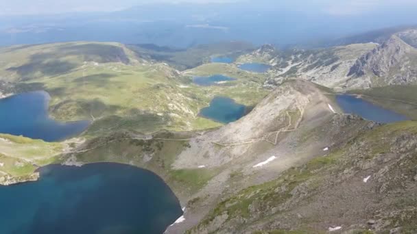 Flygfoto Över Sju Rila Sjöarna Rila Mountain Bulgarien — Stockvideo