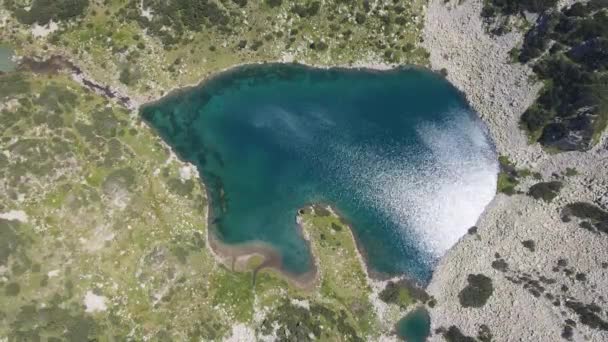 Flygfoto Över Fish Banderitsa Sjö Pirin Mountain Bulgarien — Stockvideo